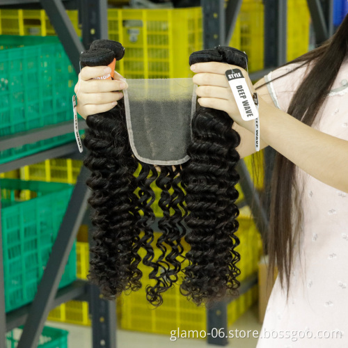 Annione Deep Wave 30 32 34 36 Inch Brazilian Hair Bundles Deep Curly Human Hair Weaves 100% Natural Human Hair Bundles